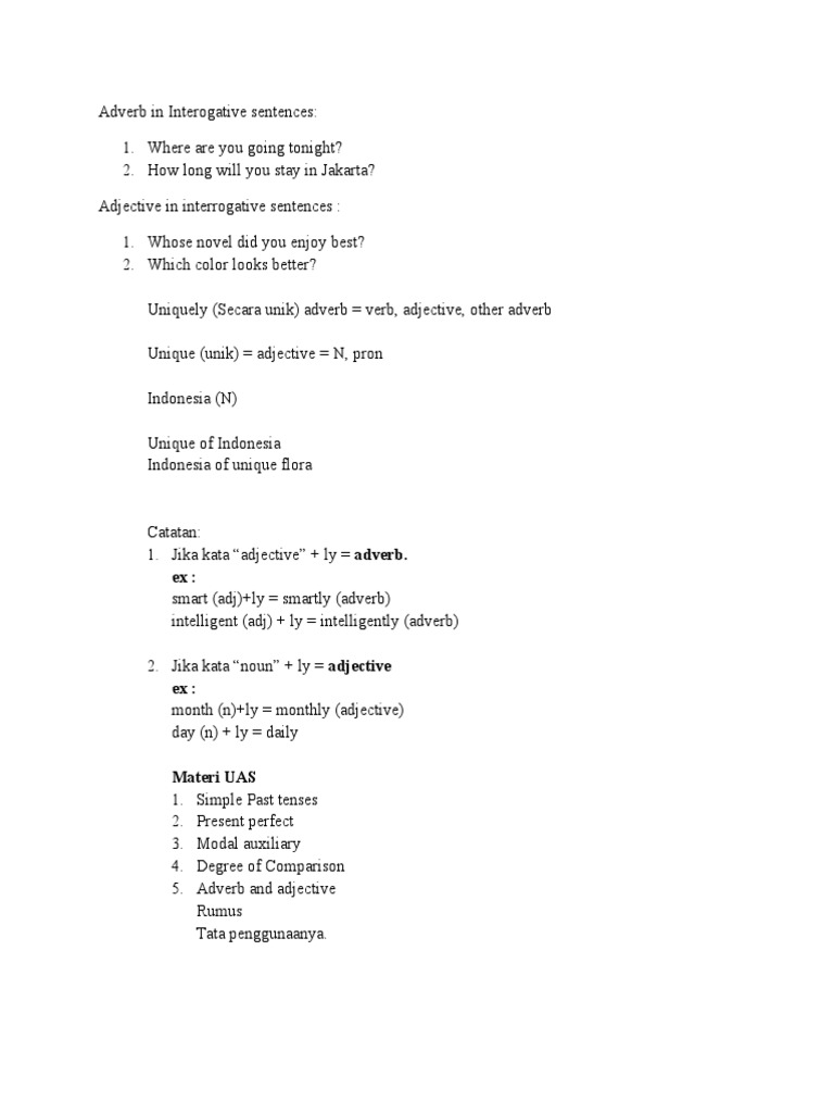 Adverb in Interogative Sentences | PDF | Language Arts & Discipline