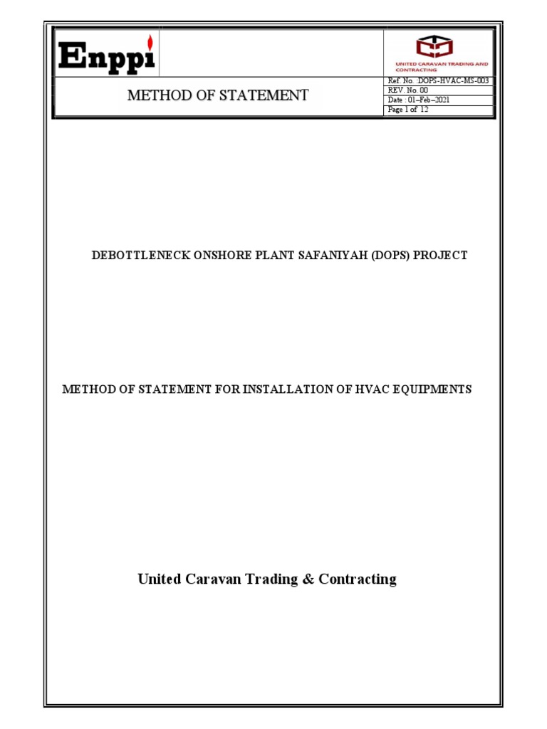 3) Method Statement For Installation of HVAC Equipments PDF Duct