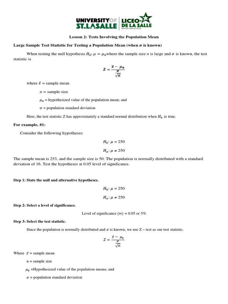 Testing Claims About Population Mean | PDF | Statistical Hypothesis ...