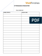 Tool Box Talk Attendance Register: Title: Date: Talk Given By: Name (Print) Signature