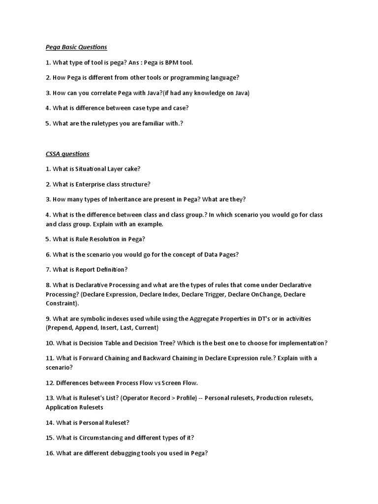 Pega Interview Questions | PDF | Databases | Relational Database