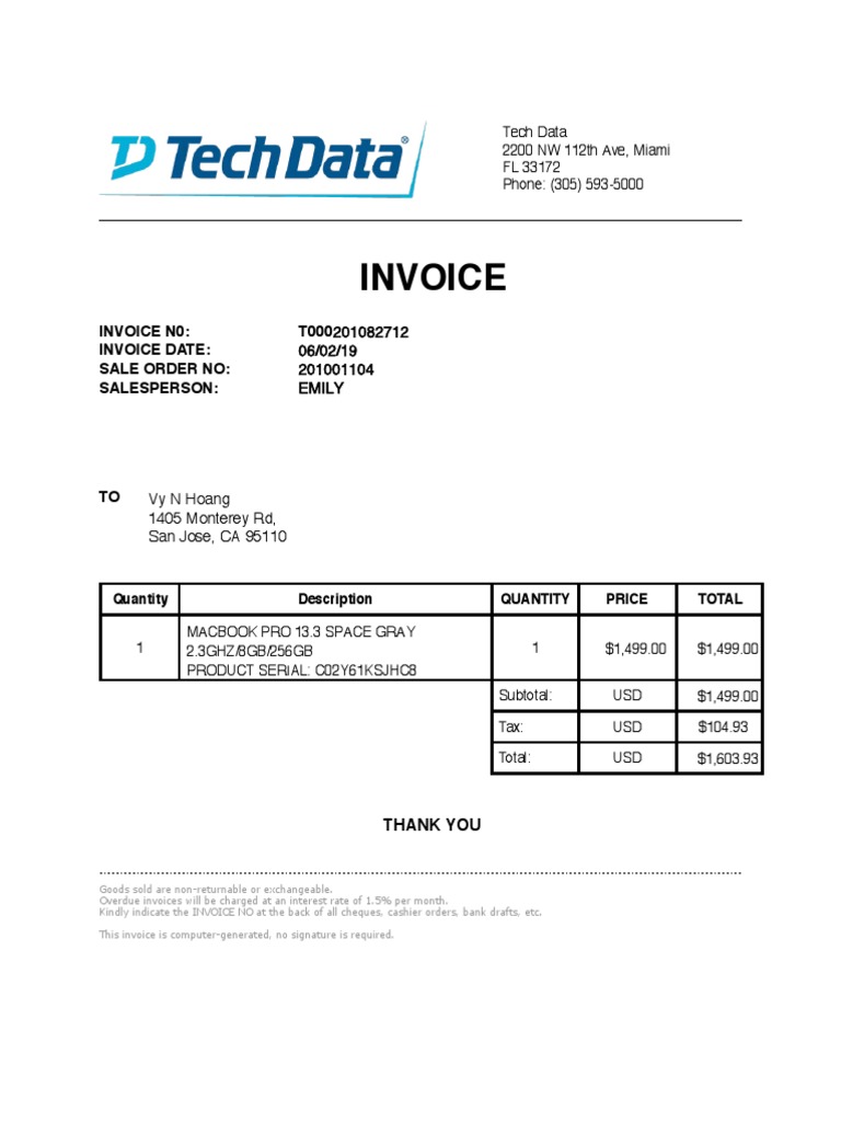 Epic Invoice for MacBook Pro Purchase | PDF