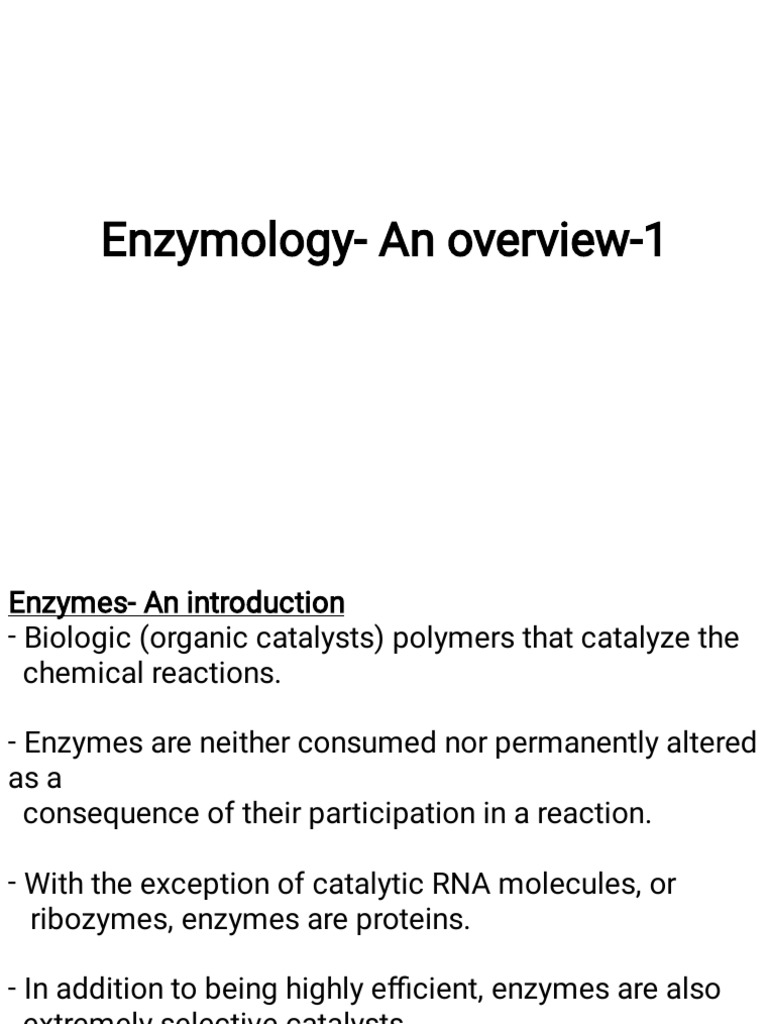 Enzymology: Overview and Classification | PDF | Cofactor (Biochemistry ...