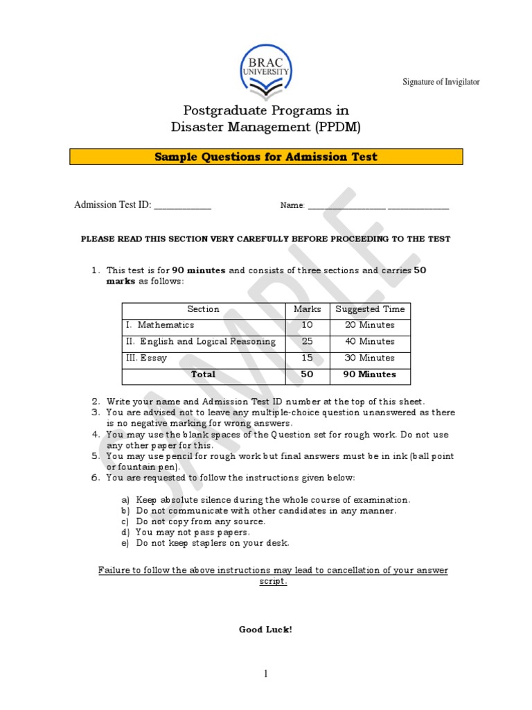 Admission Test Sample for Disaster Management | PDF | Tornadoes