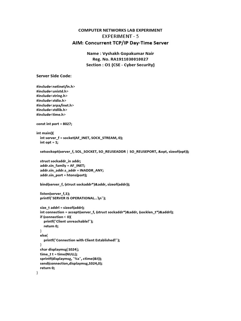 TCP/IP Day-Time Server on Port 8027 | PDF