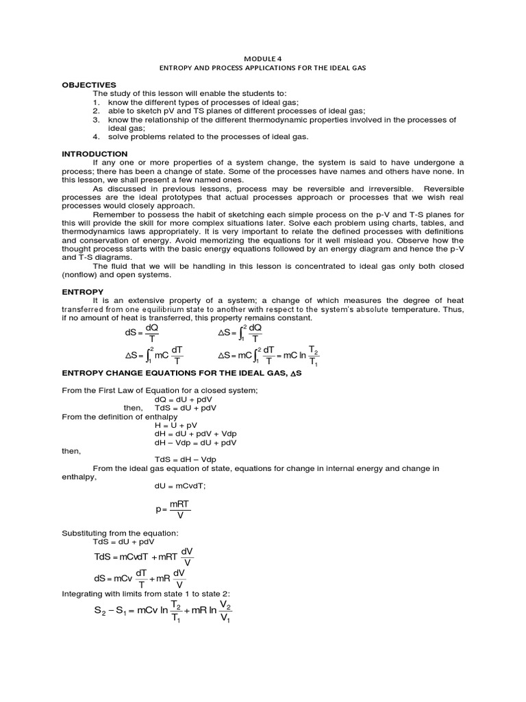 Ideal Gas Processes PDF Free | PDF | Entropy | Enthalpy