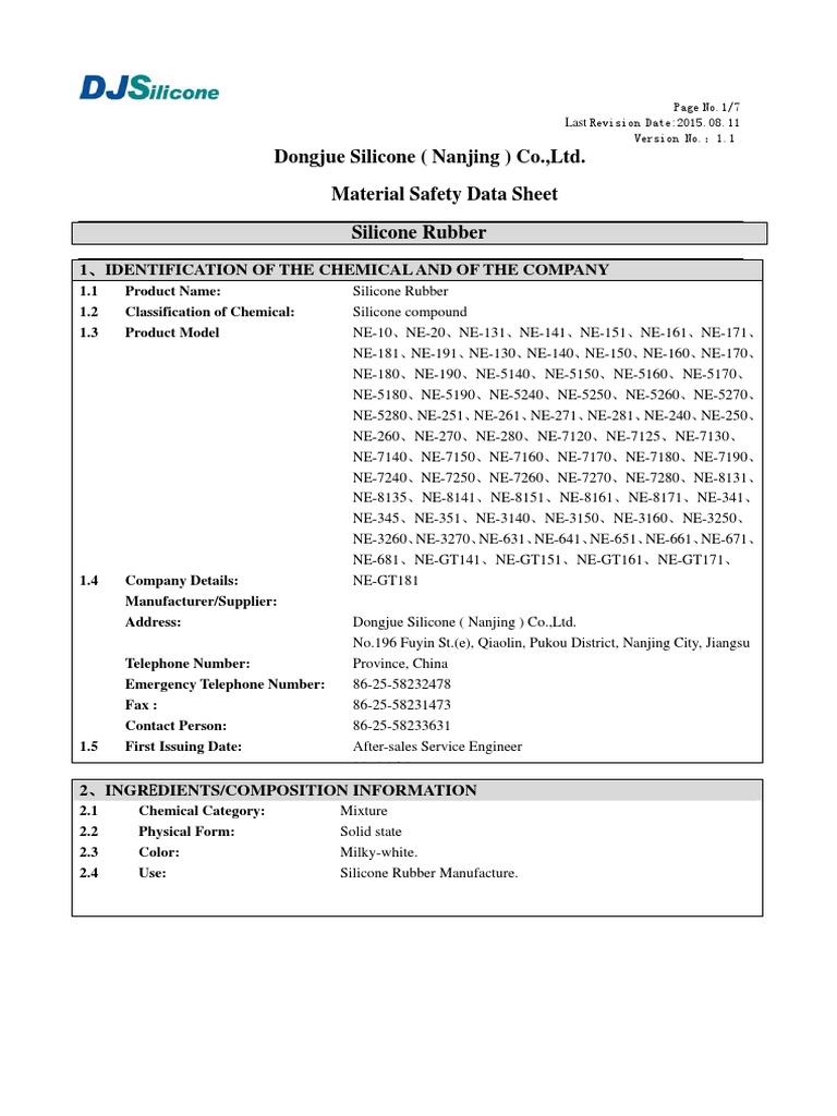 Silicone Msds | PDF | Personal Protective Equipment | Carbon Dioxide