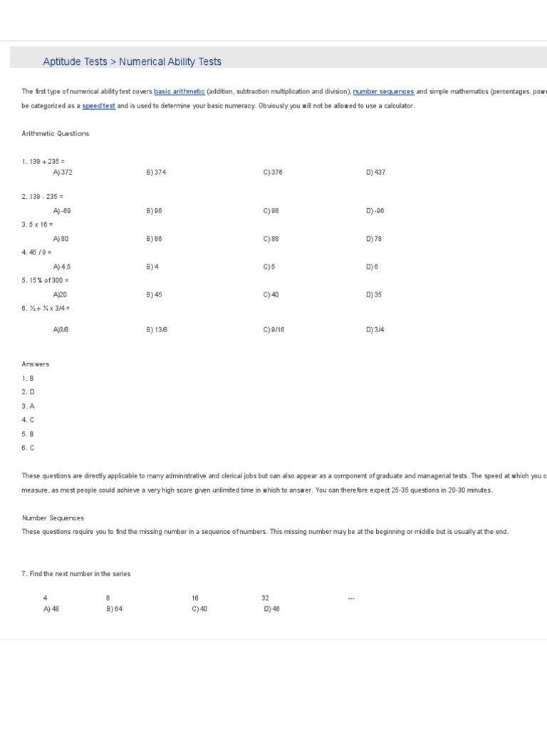 Basic Math Aptitude Test Guide | PDF | Numbers | Arithmetic