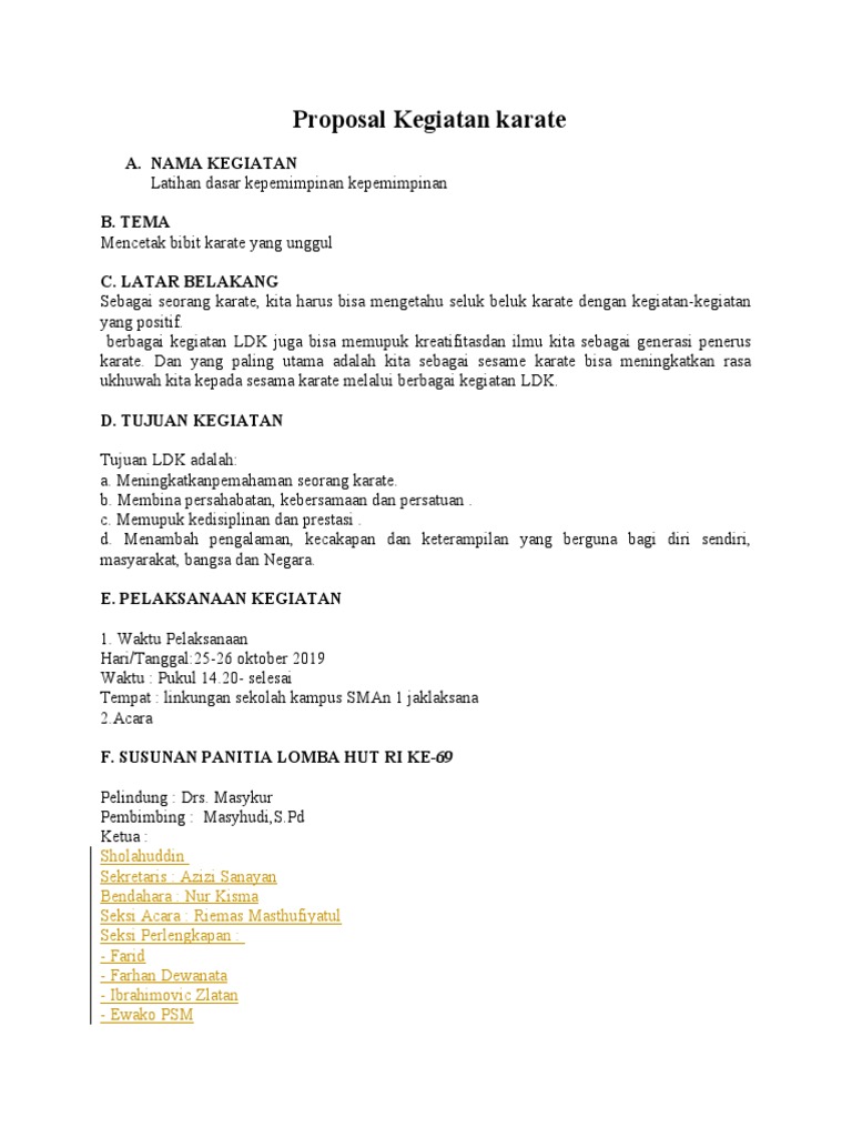 Proposal Kegiatan Latihan Karate | PDF | Perjalanan | Seni