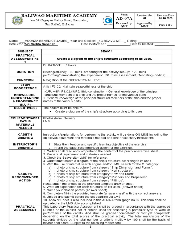 Online Lab #1 AD07A Create A Diagram of The Ships Structure | PDF ...