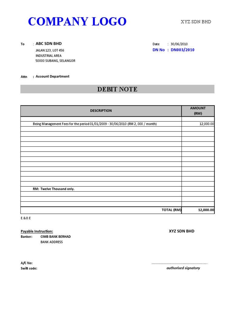 Contoh Credit Note Invoice Iddaringfurniture