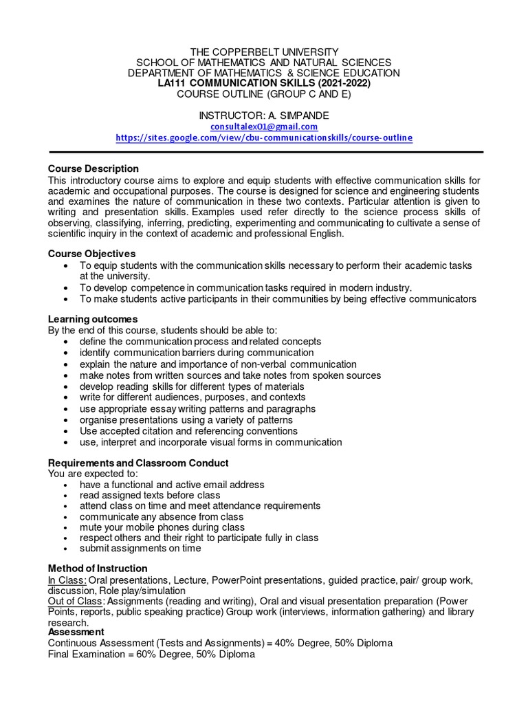 Communication Skills Course Outline | PDF | Communication | Essays
