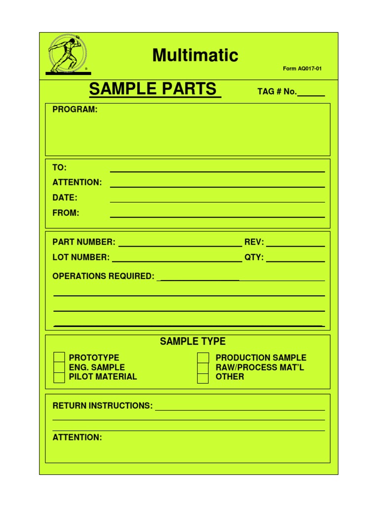 Multimatic Sample Parts Form AQ017-01 | PDF