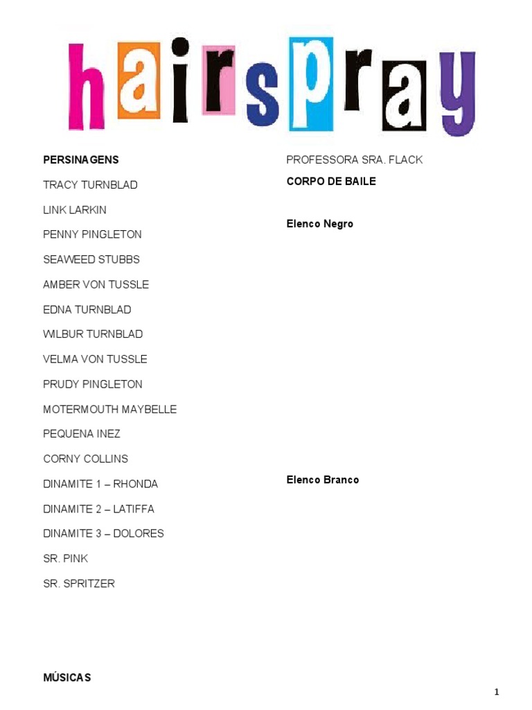 Personagens e Músicas de Hairspray | PDF | Roupas | Amor