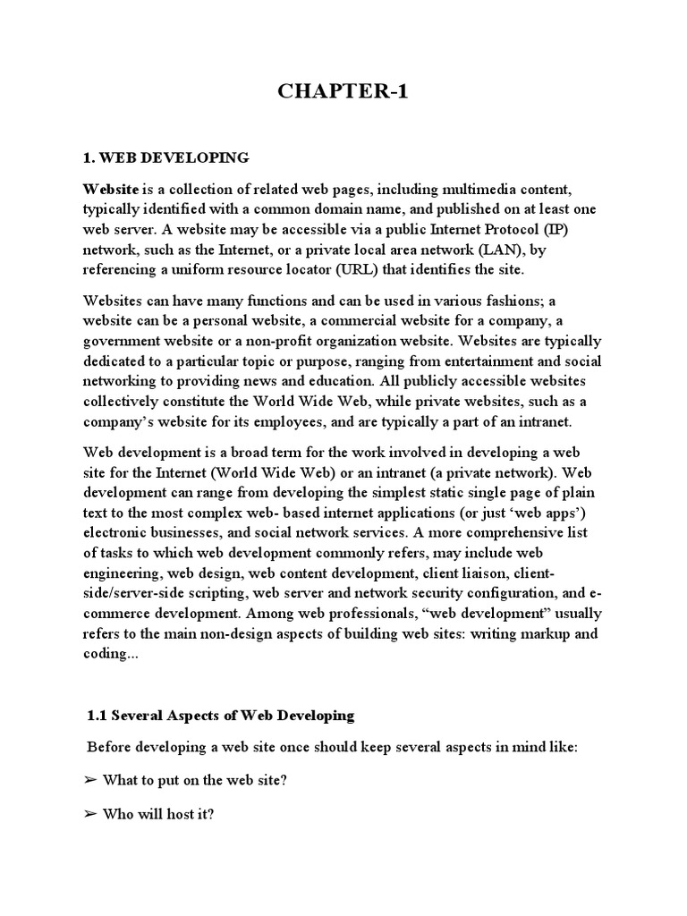 Chapter-1: 1. Web Developing Website Is A Collection of Related Web ...