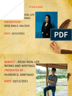 Subject Presented By:: Rz101 Rizal Life Works and Writings: Rose Ann A. Salcedo: 10/12/2021