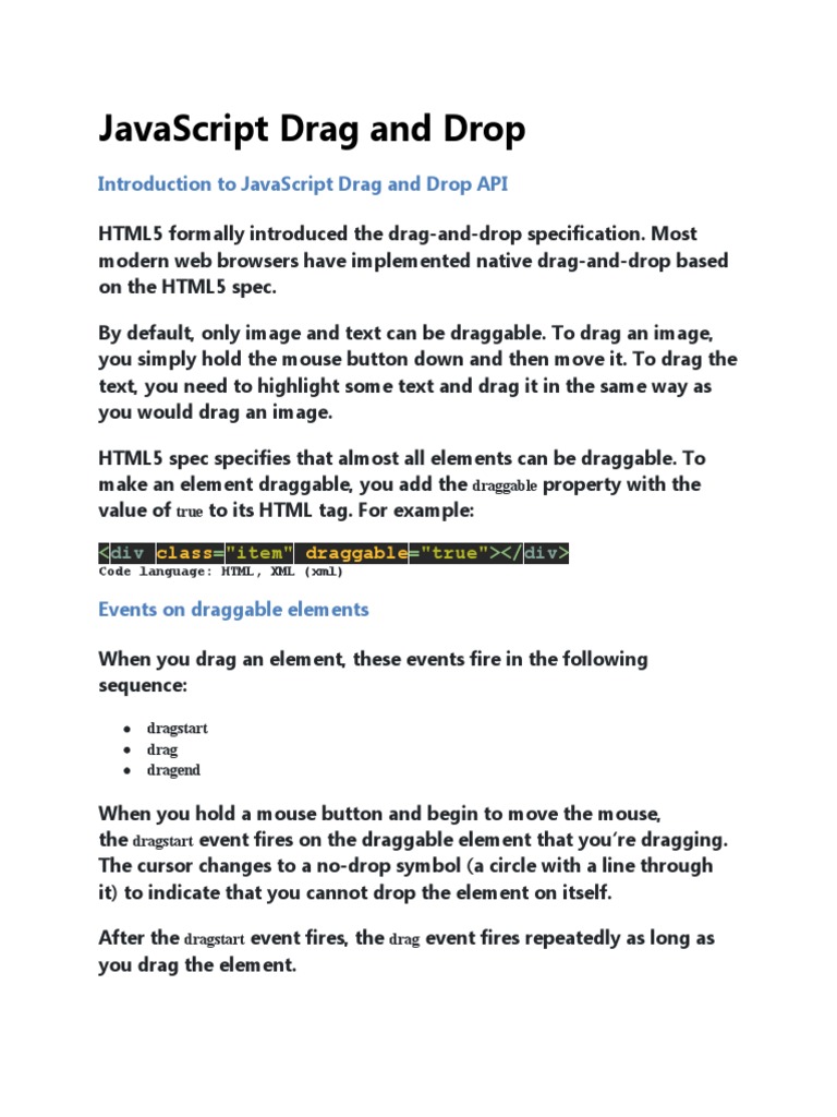 JavaScript Drag and Drop | PDF | Java Script | Web Application