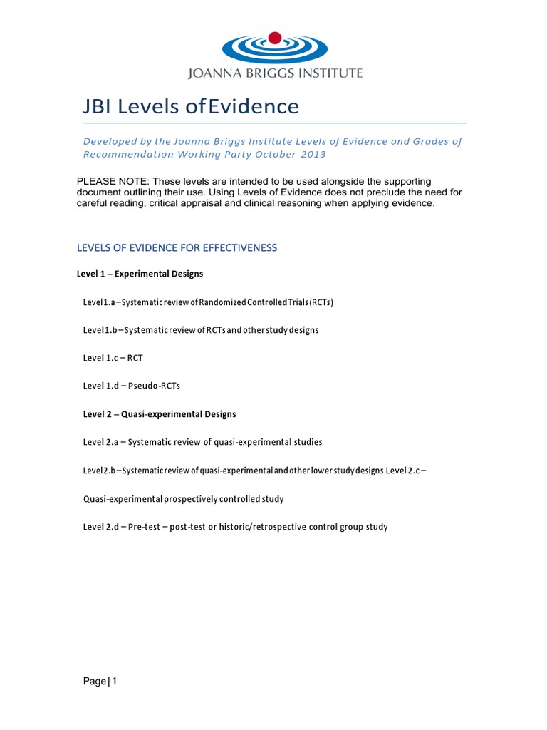 JBI Levels of Evidence 2014 0 PDF Cohort Study Randomized