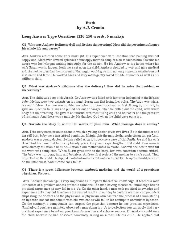 Class 11 Birth: Key Questions & Answers | PDF | Physician | Health Sciences