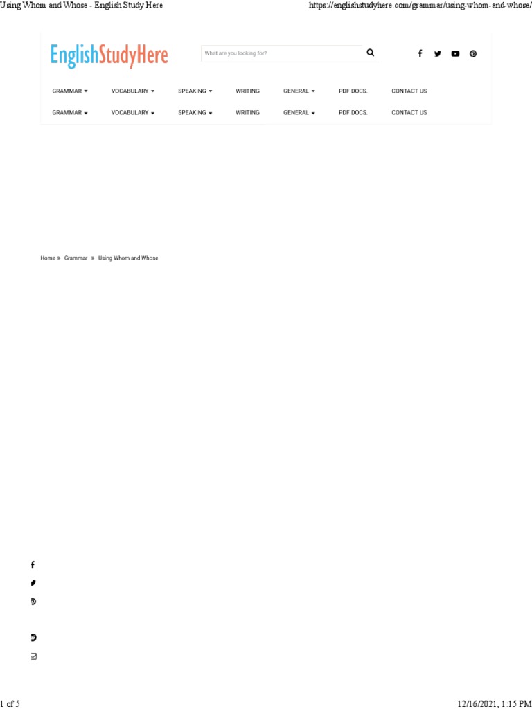 Using Whom And Whose English Study Here Pdf English Language Verb