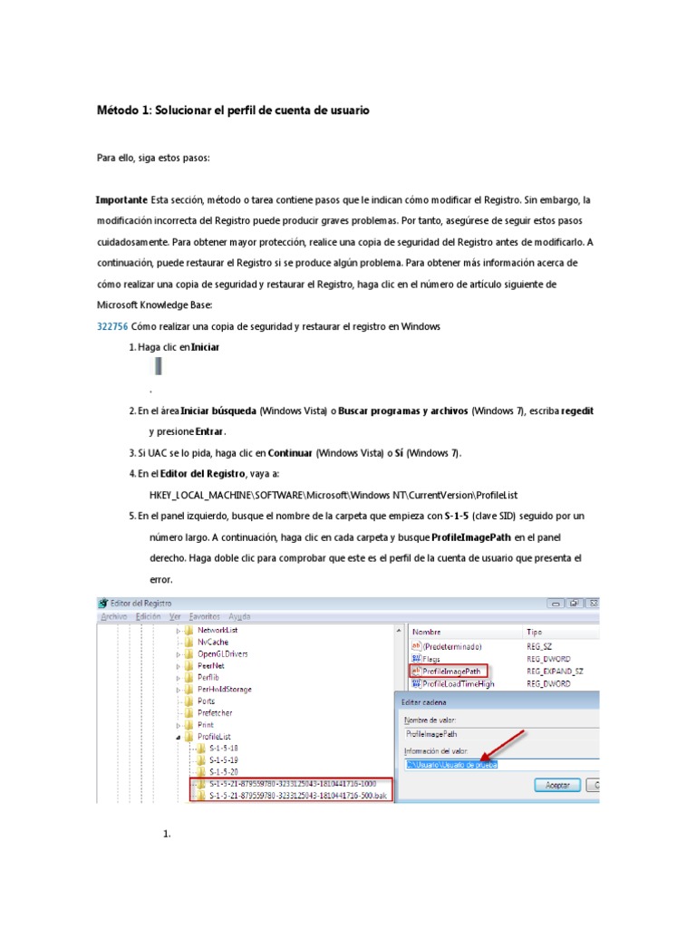 Solucionar El Perfil de Cuenta de Usuario | PDF | Registro de Windows ...