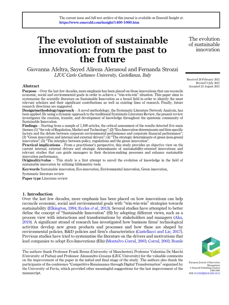 The Evolution of Sustainable Innovation. From The Past To The Future ...