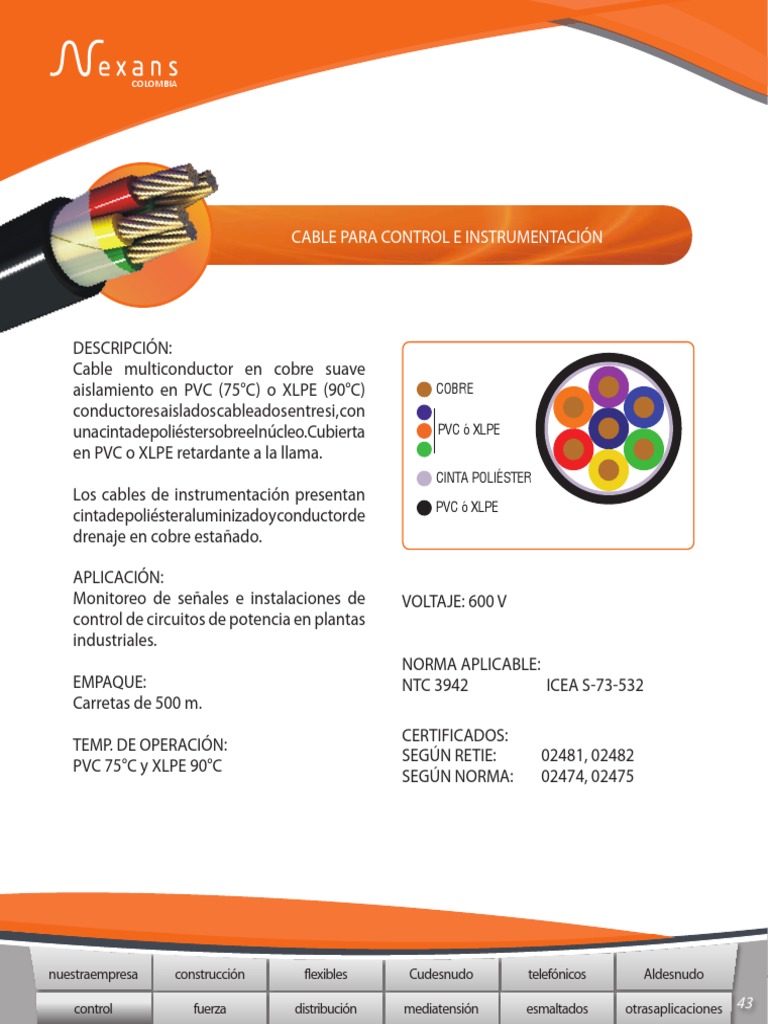 CATALOGONEXANS Cable CONTROL PDF Cobre Sustancias químicas