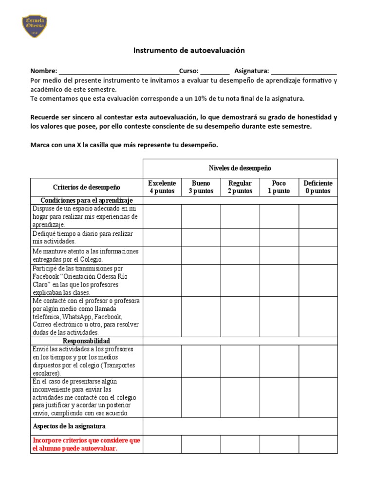 Instrumento de Autoevaluación | PDF | Relaciones personales, crianza y ...