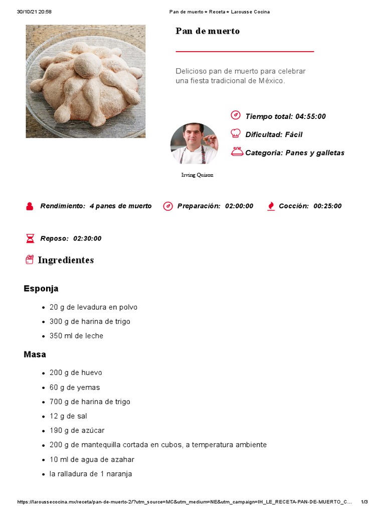 Pan de Muerto Receta Larousse Cocina | PDF | Panes | Trigo