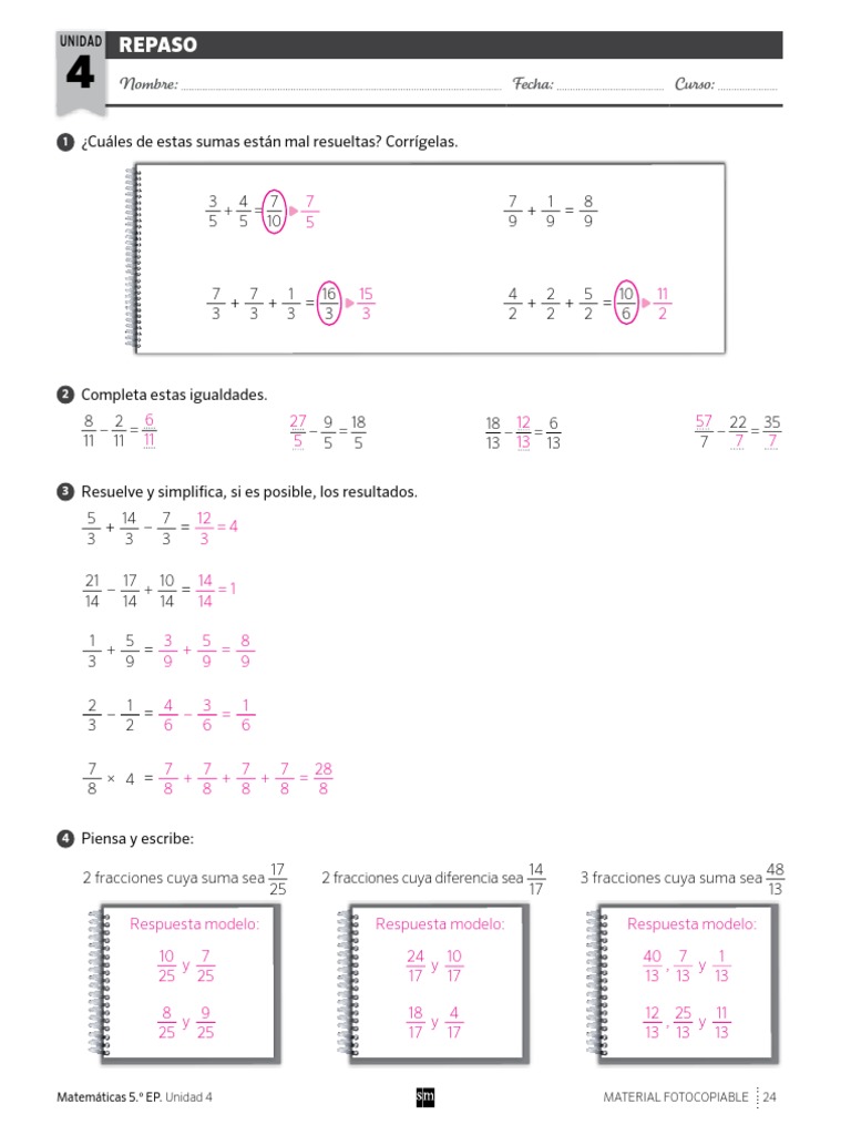 Repaso de Matemáticas 5.º EP Unidad 4 | PDF