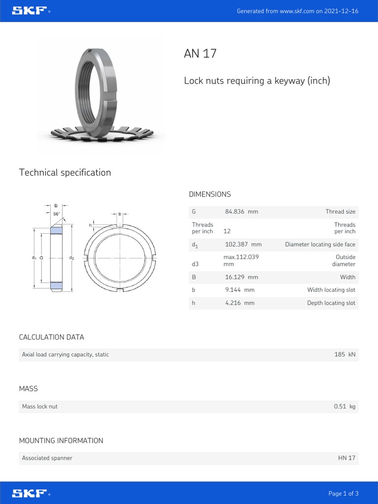 Lock Nuts Requiring A Keyway (Inch) Dimensions PDF License Mobile App