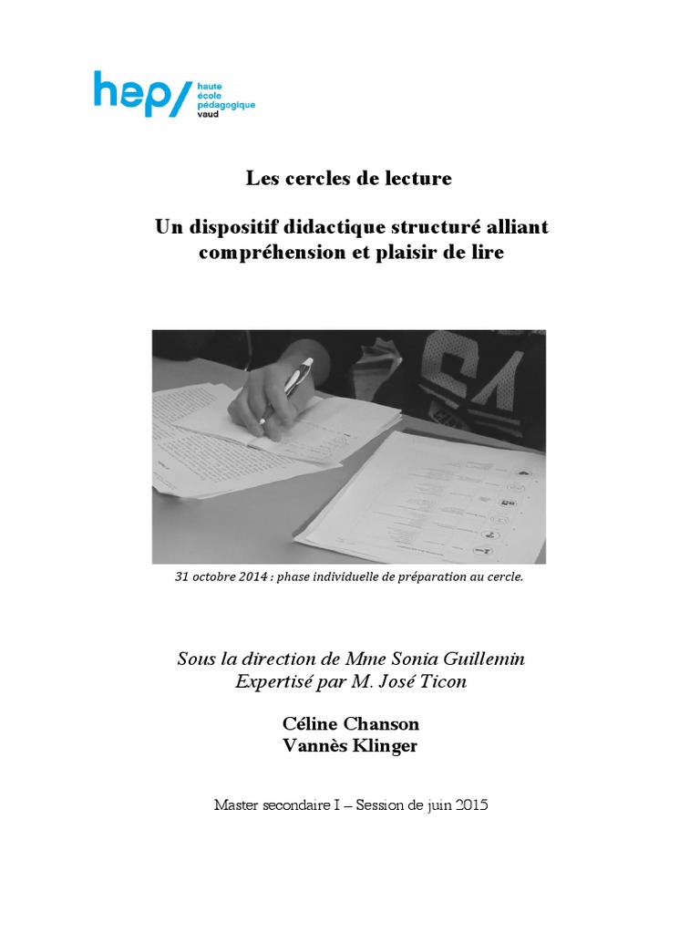 Les Cercles de Lecture Un Dispositif Didactique Structuré Alliant ...