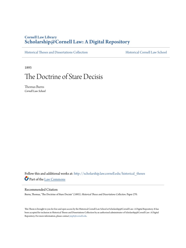 The Doctrine of Stare Decisis PDF Precedent Public Sphere