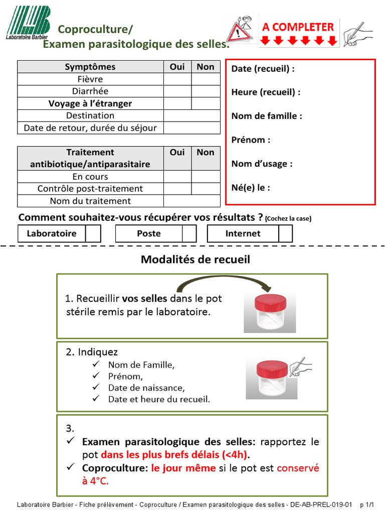 Fiche de prélèvement coproculture | PDF