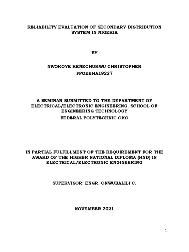 Reliability Assessment of Nigeria's 11kV Feeders | PDF | Reliability ...