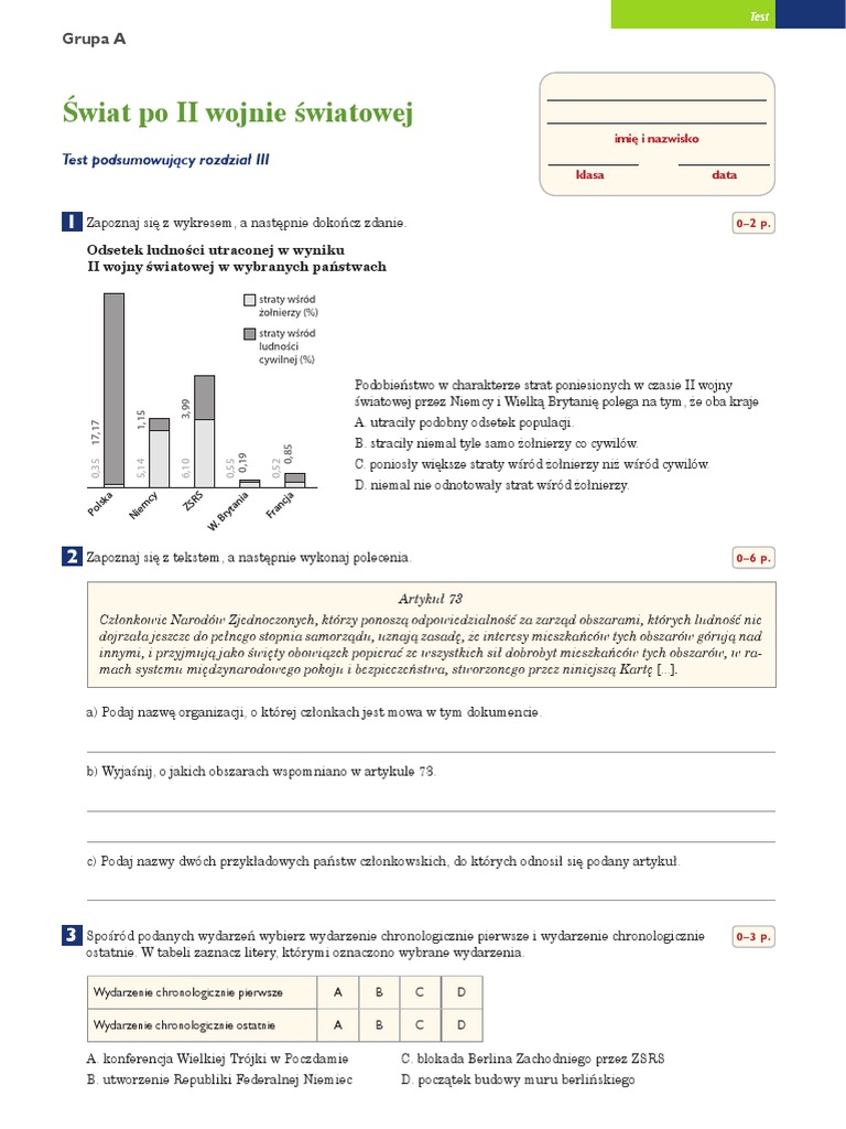 Sprawdzian Ii Wojna światowa Klasa 8 Pdf