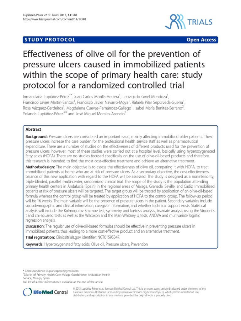 Effectiveness of Olive Oil For The Prevention of Pressure Ulcers Caused