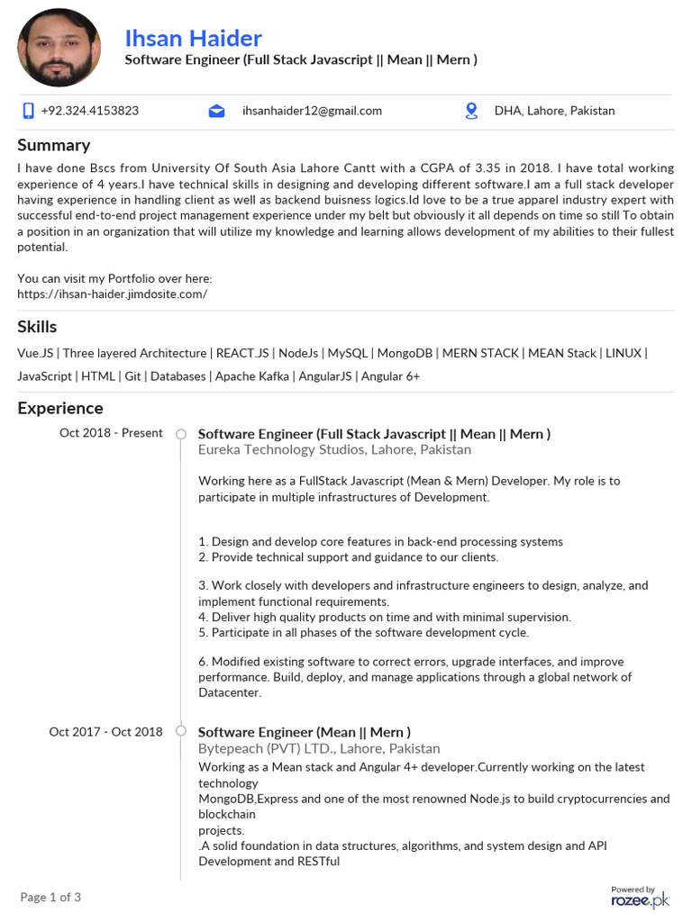 Ihsan Haider: Software Engineer (Full Stack Javascript - Mean - Mern ...