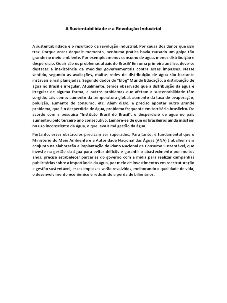 Sustentabilidade e Gestão da Água no Brasil | PDF