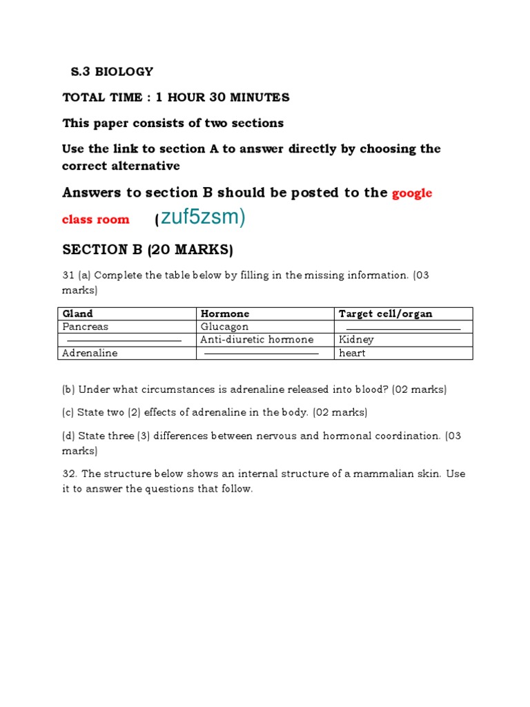Zuf5zsm) : Answers To Section B Should Be Posted To The (Section B (20 ...