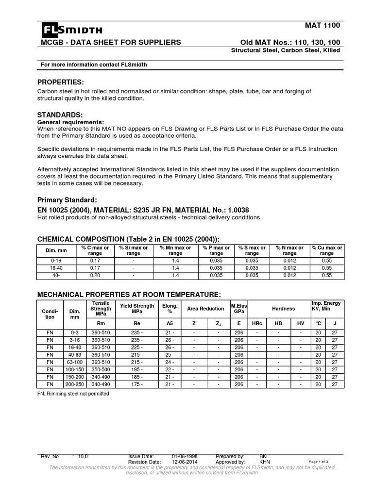 MAT 1100 MCGB - Data Sheet For Suppliers Old MAT Nos.: 110, 130, 100 ...