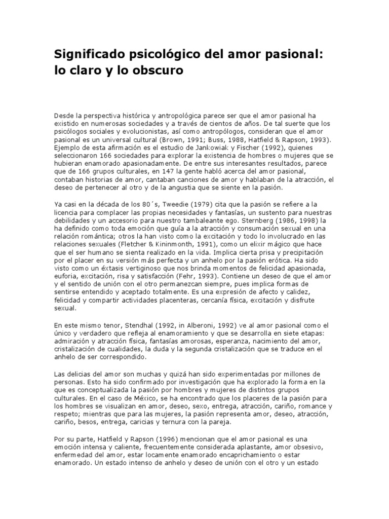 Significado Psicológico Del Amor Pasional | PDF | Amor | Las emociones