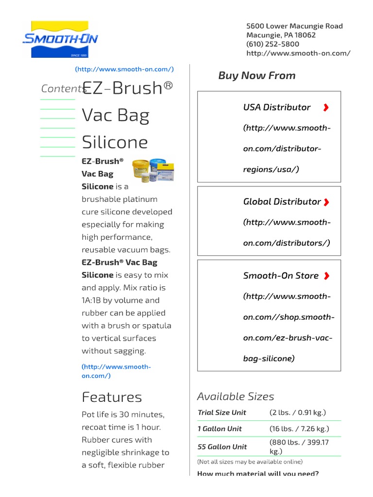 EZBrush® Vac Bag Silicone Product Information SmoothOn, Inc. PDF