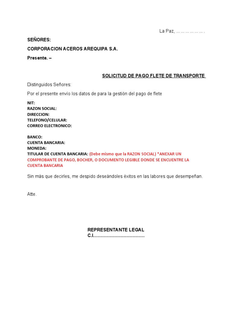 Modelo Carta Solicitud De Pago Pdf