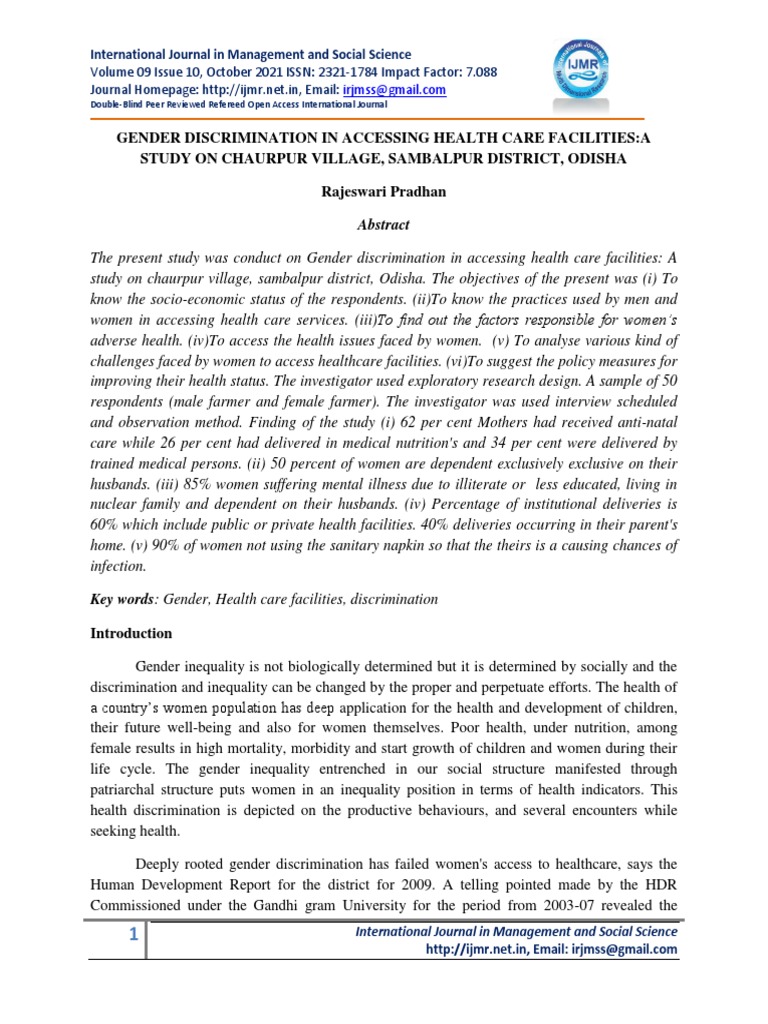 Gender Discrimination in Accessing Healt | PDF | Health Equity | Gender