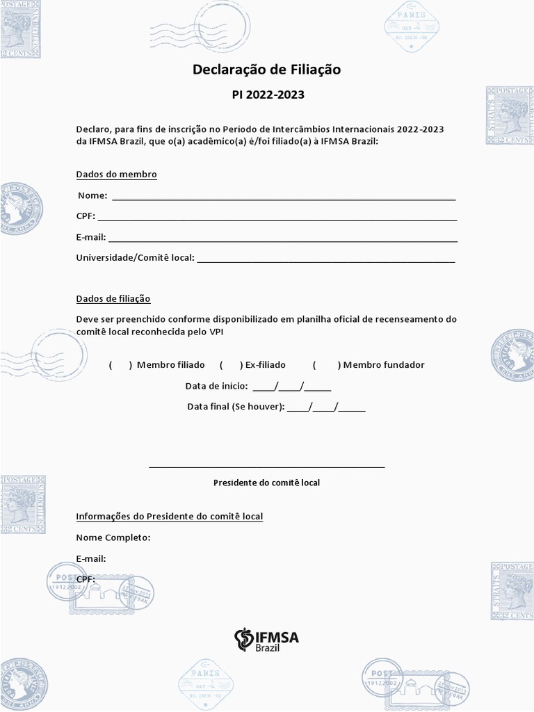 Declaração de Filiação PDF
