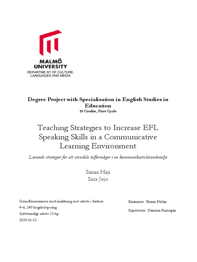 EFL Speaking Skills: Teaching Strategies | PDF | English As A Second Or ...