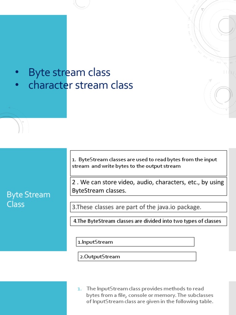 Byte Stream Class - Character Stream Class | PDF | Class (Computer ...