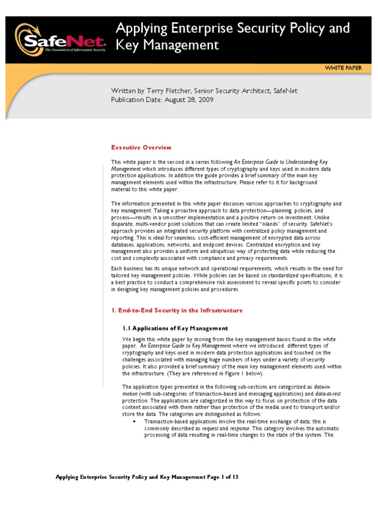 Enterprise Security Policy & Key Management | PDF | Key (Cryptography ...