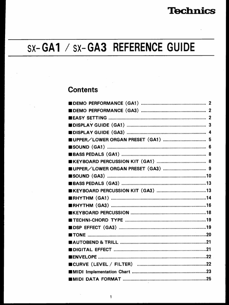 Technics SxGa3 Reference Guide PDF